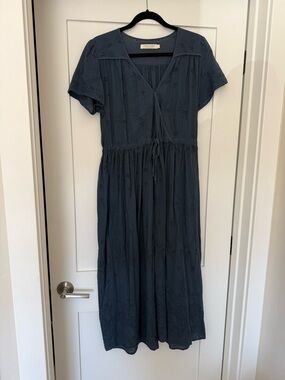 Christy Dawn Charcoal Blue Eyelet Midi Dress